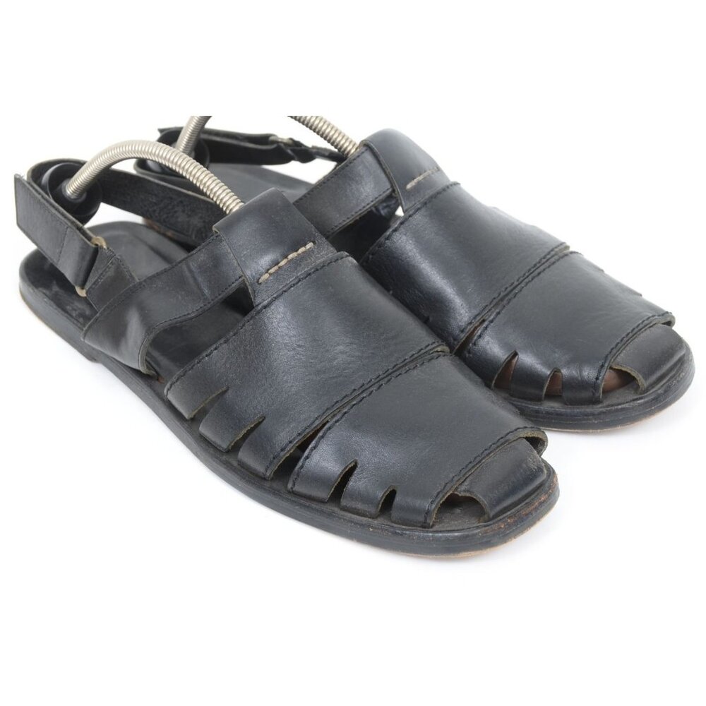 Tommy Bahama Sandals Mens Size 11 Black Leather Fisherman Hook & Loop Sandals